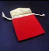 Bolsas de cordón con cuentas de terciopelo 100 unids / lote 2 colores 2 tamaños embalaje de la joyería de Navidad regalo de boda bolsas de regalo negro rojo