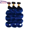 Couleur Bleu Ombre Corps Vague Cheveux Bundles Brésiliens Vierge Cheveux Humains Tisse Foncé Racines 1B Bleu Ondulé Ombre Extensions de Cheveux Humains 3 pcs Offres