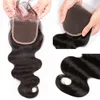 Malaysisk Virgin Hair Body Wave 5 stycken En uppsättning mänskliga hårbuntar med spetslås 4x4 mitten av tre lediga del 8-28 tum