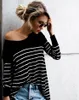 T-shirt estiva moda donna T-shirt a righe irregolari T-shirt manica lunga nero bianco taglie forti S-XL