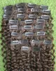 Clip rizado afro mongol en extensiones de cabello humano 9 piezas / juego de clips en 4B 4C Clip rizado afro hecho a máquina en extensiones de cabello Remy