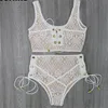 Costume da bagno bikini a vita alta in pizzo 3 colori Set bikini estivo sexy a tinta unita Costume da bagno push-up da donna Costume da bagno