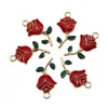 Wholesale 30PCS/Lot Gold Color Enamel Red Alloy Grace Rose Look Charms Handmade Pendant DIY Fashion Necklace Jewelry Findings