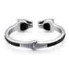 high quality Black leather with Large 316L Stainless steel Biker Open Wolf Head End Cuff Bangle Gothic Mens Bracelet 8mm 67mm inne204D