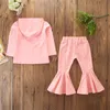 Abbigliamento per bambini Moda 2018 Primavera Autunno Big Eye Pink Girls Abiti Baby Girl Manica lunga Felpa con cappuccio Top + Pantaloni svasati Set di vestiti per ragazze