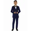 Темно-синие мальчики для мальчиков для свадьбы PROM Party Boy костюмы формальное платье для мальчика дети смокинг детская одежда Blazer (куртка + брюки + жилет)