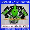 Injection Pour KAWASAKI ZX1200 ZX 12R 2002 2003 2004 2005 2006 224HM.29 ZX-12R 12 R 1200CC ZX12R 02 03 04 05 06 Carénage vert brillant