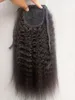 Sufaya Full Head Brazilian Human Virgin Remy Kinky Straight Drawstring Ponytail Hair Extensions Natral Black Color 1b Color 150g one bundle