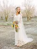 2019 Romantischer Boho -Stil Langarm Brautkleider O Hals Eine Linie Voller Spitzen Country Style Bridal Gown Custom Made 151t