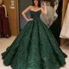Stunning Hunter Green Evening Dress Luxury Dubai Sequins Beaded Ball Gowns Red Carpet Dress Sweetheart Appliqued Saudi Arabia Prom Dress