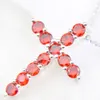 10 Pcs 1 lot LuckyShine Valentine's Day Gift New Cross Red Cubic Zirconia Gems Crystal 925 Sterling Silver Wedding Pendants +Chain