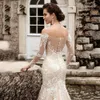 Design Långärmade bröllopsklänningar 2022 Sweetheart Court Tåg Lace Appliques Tulle Mermaid Bridal Gowns Vestidos de Noiva BA6618