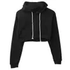 Thefound Fashion Casual Women Plain Hangover Crop Top Hooded Full Long Sleeves Hoodie Sweatshirt