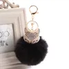 Lovely Crystal Faux Fur Keychains Women Trinkets Suspension On Bags Car Key Chain Keyrings Toy Gifts 7C0394