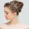 Guldhårblommor för bröllopsfest brudbrudtärna barock chic kristallpärlor tiara örhänge strass pannband bröllopsklänning 329c