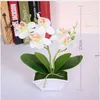 Artificial Butterfly Orchid Flower + vase Set Real Touch leaves Artificial Plants Overall Floral For Wedding Gift