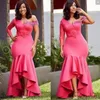 Sexy Mermaid One Long Sleeves Prom Dresses Water Melon Color Lace Appliques Beads Evening Gowns Aso Ebi Plus Size Women Cocktail Party Dress