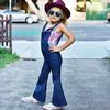 2018 Fashion Toddler Kids Baby Girl Mouwless Backless Riem Denim Over het algemeen Romper Jumper Bell Bottom broek Zomerkleding