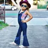 Tute 2023 Moda Bambino Bambini Neonata Senza maniche Cinturino senza schienale Denim Tuta intera Maglione Pantaloni con fondo a campana Abiti estivi