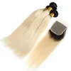 Ombre 1B 613 Blonde Menschliches Haar Bundles Mit Verschluss Brasilianisches Reines Gerade Menschliches Haar Weben 3 Bundles Mit Spitze Verschluss haar Extensions