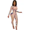 Spandex Printed Stretch Gradient Jumpsuit Women's Sexy Bodysuit Costume Stage Outfit Singer Dancer Performance Rompers Party Celebrate Wear