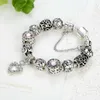 Högkvalitativ europeisk silver hjärta hänge pärlor med kristall charm pärlor för kvinnor smycken med säkra kedjor armband charms