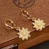 24K Solid Fine Gold Filled Fleur Boucles D'oreilles Femme / Fille, Love Trendy Jewelry pour le Cadeau Africain / Arabe / Moyen-Orient