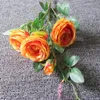 Rose Artificial (5 cabeças / peça) Simulação rosas-de-rosa / creme / amarelo / laranja / vermelho Rose Flores para o casamento partido Home decoração de mesa
