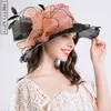 Linda Kitty 2018 Mulheres Vintage Sun Chapéu Floral Ruffles Summer Beach Hat Grande Grande Brim Partido Casamento Sol Chapéu