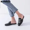 Bailehou Kobiety Płaskie kapcie Slip On Mules Kobiety Dorywczo Mokasyny Marka Łańcuch Brytyjskie Buty Platformy Sandały Chaussure Duży rozmiar 41