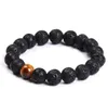 Atacado Natural Lava Rock stone Venda Popular lava beads pulseira Lavastone Pulseira com contas de olho de Tigre 8mm bola pulseira