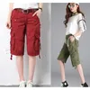 Vrouwen Cargo Shorts Zakken Knie Shorts Button Streetwear Broek Solide Losse Korte Broek