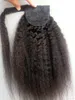 Donkerbruin Italiaans Yaki Menselijk Haar Kinky Rechte Clip in Natural Counterse Yaki Virgin Hair Wrap Trekkoord Paardenstaart Hair Extensions 120G