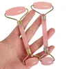 Cristal De Quartzo Rosa-cabeça Dupla Beleza Rolo Pescoço Rosto Rosto Massageador Ferramenta De Emagrecimento