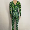 Novelty Female green jumpsuit Flashing stretch Leotard Elastic Rompers Nightclub Bar singer DJ DS costume sexy jazz show outfit