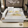 Modern zacht bed tatami slaapkamer king queen dubbele maat multifunctionele zachte muziek massagebed echte lederen kunstbed252s