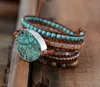 Läderarmband Unika blandade naturstenar Gilded Stone Charm 5 Strands Wrap Armband Handgjorda Boho Armband Dropship
