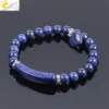 Csja 8mm naturliga lapis lazuli armband för kvinnlig ädelsten mala pärlor armband meditation bön chakra kärlek hjärta charms smycken278g