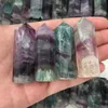 Gratis verzending Groothandel 4 stks Natural Purple Green Fluorite Quartz Crystal Wand Point Column Sinteltjes Pillar Healing Reiki Chakra hanger