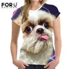 Forudesigns Shih Tzu Print T Shirts för Women Top, Schnauzer Elastisk T-shirt Femme, Cut Dog Basic Ladies Tee Shirts Plus Storlek