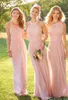 핑크 긴 신부 들러리 드레스 혼합 Neckline 쉬폰 여름 레이스 공식 파티 파티 하녀 명예 드레스 플러스 크기 맞춤 제작