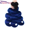 Trames colorées bleu ombre vague de corps faisceaux de cheveux brésiliens vierges cheveux humains tisse racines foncées 1B bleu ondulé ombre extensions de cheveux humains 3