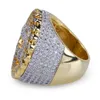 Luxury Men Gold Tone Hip Hop Jesus Face Ring Micro Pave Cubic Zirconia Simulerade Diamanter Ringar Storlek7-12 Bling Bling Smycken
