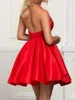 Красные аппликации из атласных платьев для выпускного вечера 2019 года, сексуальные вечерние платья с бретелькой на шее, короткие платья для выпускного вечера с открытой спиной для девочек 8-го класса Cockta9671795