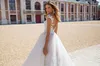A-line bröllopsklänningar rena klänningar sexiga rygglösa illusion paljetter applikationer mössa ärmar svep tåg brudklänningar skräddarsydda