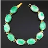 Pretty Natural Green Jade Gemstone gold-color chain bracelet 7.5inch fd