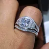 Taille 5-11 Bijoux Pave Setting Princess Cut Or blanc 14 carats rempli GF Simulé Diamant Topaze 3 EN 1 Femmes Bague de fiançailles de mariage246x