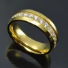Women Gold Tone Stainless Steel CZ Wedding Engagement Ring Band R276B SIZE M-S