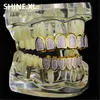 New Custom Fit Hip Hop Gold Teeth Grillz Caps Micro Pave Fuchsia Cubic Zirconia Top Bottom Grills Set for Christmas Gift Women9127128