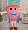 2018 costumes de mascotte de fraise de visage heureux de couleur rose chaud de haute qualité pour adulte à porter à vendre